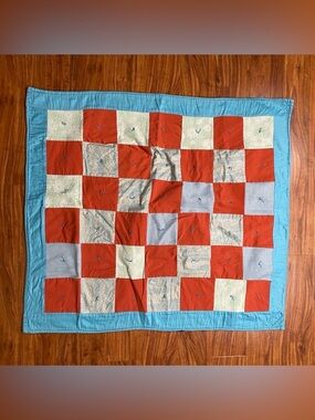 Project Linus Red Blue Checker Reversible Baby Kids Quilt 35.5" x 40" Home Decor